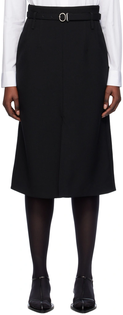 Shop Jil Sander Black Tailored Midi Skirt In 001 Black