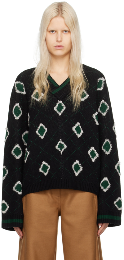Shop Holzweiler Black & Green Palomar Sweater In 1057 Black Mix