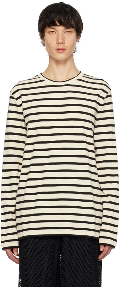 Shop Jil Sander Off-white & Black Striped Long Sleeve T-shirt In 080 Bluejay