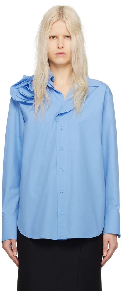 Shop Valentino Blue Rose Appliqué Shirt In Ic8 Lilac Blue