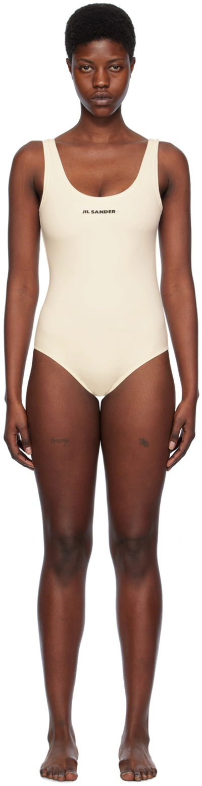 Shop Jil Sander Off-white Scoop Neck Swimsuit In 104 Coconut