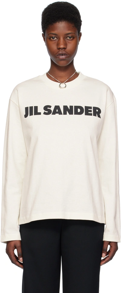 Shop Jil Sander Off-white Crewneck Long Sleeve T-shirt In 102 Porcelain