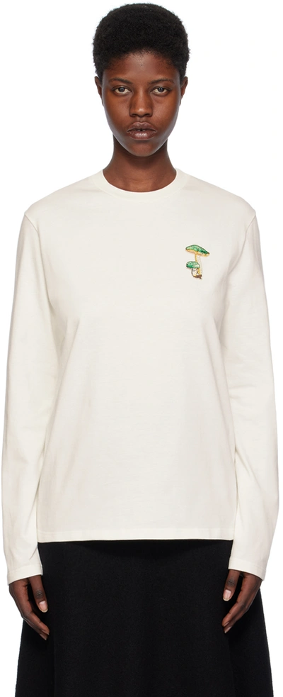 Shop Jil Sander Off-white Patch Long Sleeve T-shirt In 102 Porcelain