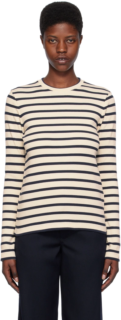 Shop Jil Sander Off-white & Navy Stripe Long Sleeve T-shirt In 124 Mariniere