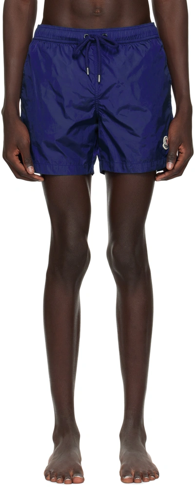 Shop Moncler Blue Drawstring Swim Shorts In 75n