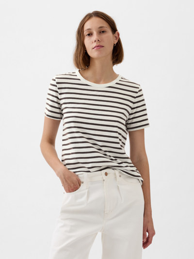 Shop Gap Organic Cotton Vintage Crewneck T-shirt In White & Black Stripe