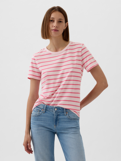 Shop Gap Organic Cotton Vintage Crewneck T-shirt In Pink & White Stripe