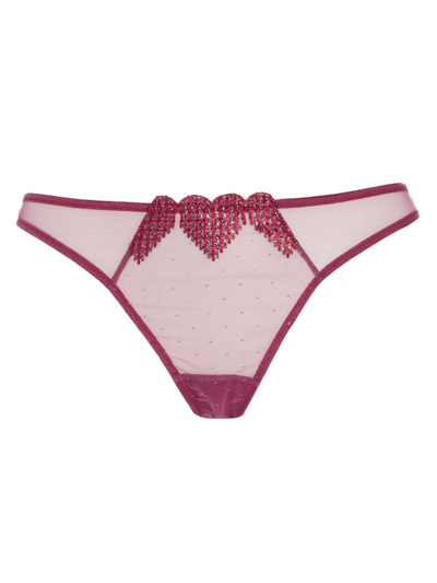 Shop Fleur Du Mal Women's Heart Embroidery Cheeky Panty In Rouge