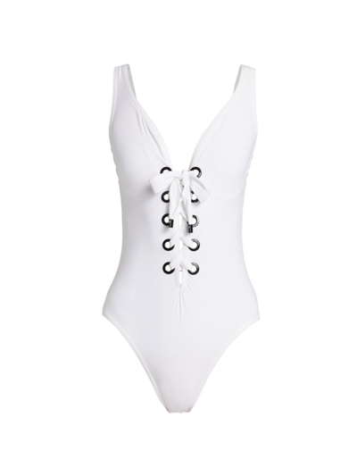 Shop Karla Colletto Swim Women's Lucy Lace-up One-piece Swimsuit In White