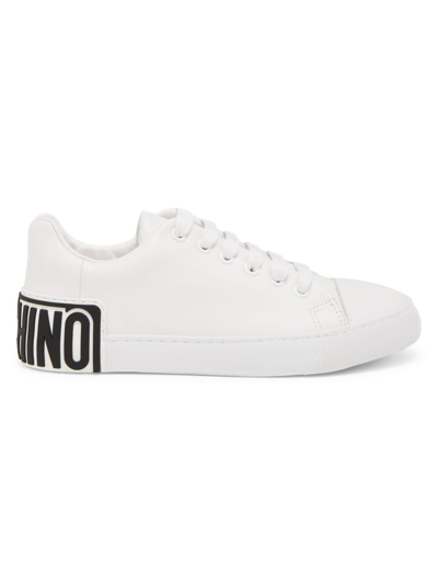 Shop Moschino Men's Logo Leather Low-top Sneakers In White