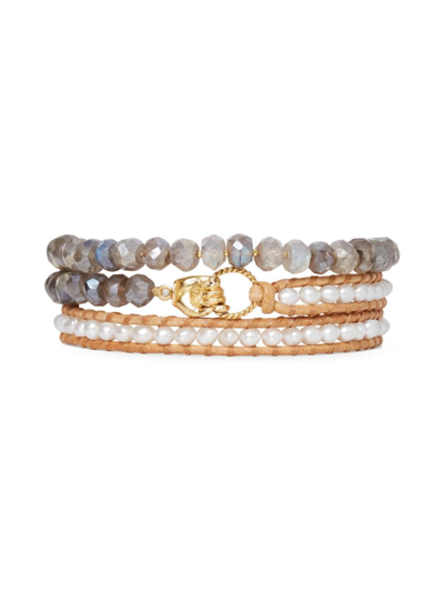 Shop Chan Luu Women's 18k-gold-plated & Multi-gemstone Beaded Wrap Bracelet In White Pearl Mix