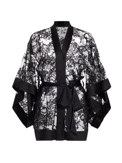 Shop Kiki De Montparnasse Women's Camille Floral Lace Robe In Black
