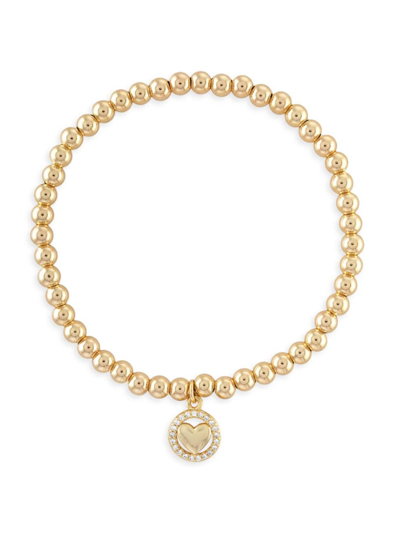 Shop Alexa Leigh Women's Open Heart 14k-gold-filled & Cubic Zirconia Beaded Stretch Bracelet In Yellow Gold