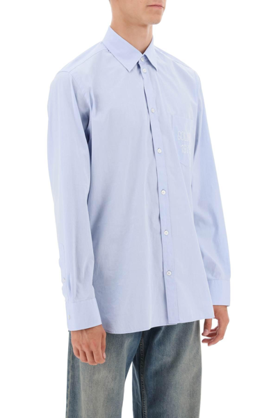 Shop Golden Goose Alvise Shirt With Embroidered Pocket In Light Blue