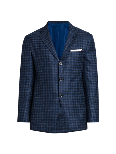 Shop Kiton Men's Plaid Cashmere & Silk-blend Three-button Sport Coat In Blue