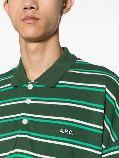 Shop Apc Polo A Righe Con Ricamo In Green