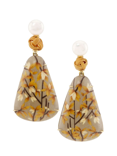 Shop Silvia Furmanovich Women's Marquetry 18k Yellow Gold, Cultured Pearl & Bamboo Drop Earrings
