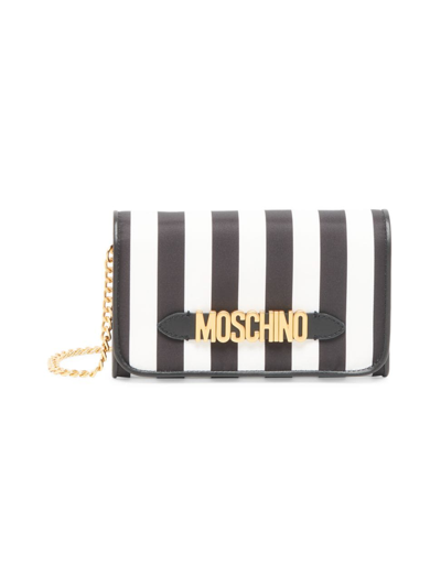 Shop Moschino Women's Striped Logo Crossbody Bag In Black White