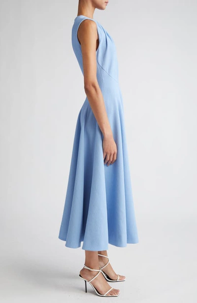 Shop Emilia Wickstead Marlen Pleated Double Crepe A-line Dress In Celeste Blue
