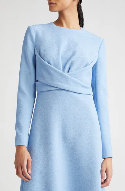 Shop Emilia Wickstead Elta Wrap Front Long Sleeve Double Crepe Midi Dress In Celeste Blue