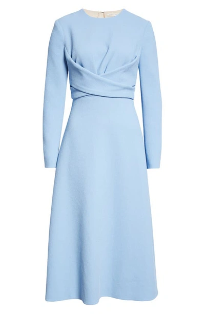 Shop Emilia Wickstead Elta Wrap Front Long Sleeve Double Crepe Midi Dress In Celeste Blue