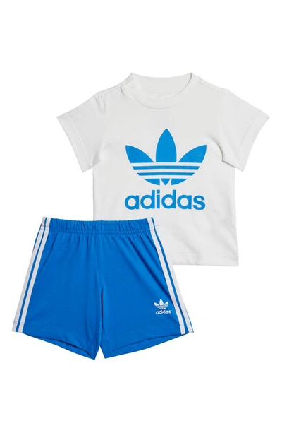 Shop Adidas Originals Kids' Trefoil Graphic Cotton T-shirt & Shorts Set In Bluebird