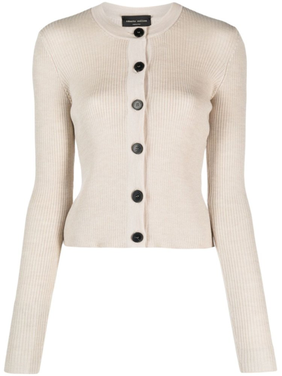 Shop Roberto Collina Long Sleeved Knitted Cardigan In Beige