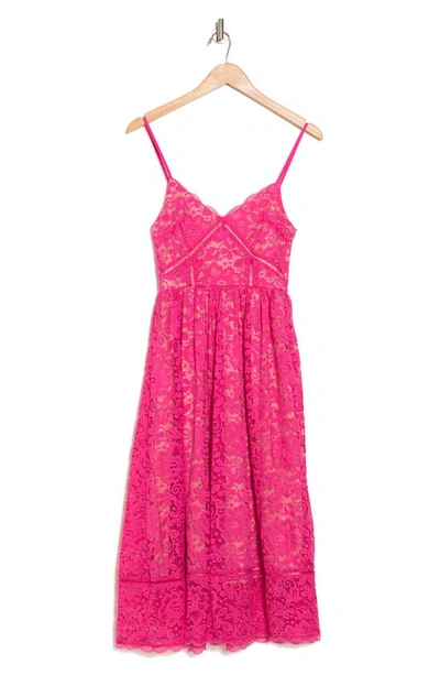 Shop Nsr Crochet Stretch Lace Midi Dress In Bright Pink