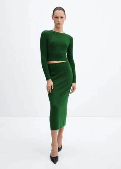 Shop Mango Long Knitted Skirt Green