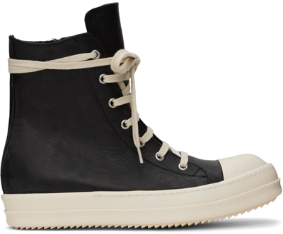 Shop Rick Owens Black Washed Calf Sneakers In 911 Black/milk/milk