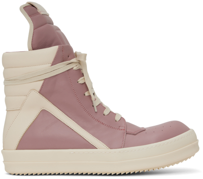 Shop Rick Owens Pink & Off-white Geobasket Sneakers In 6311 Dusty Pink/milk