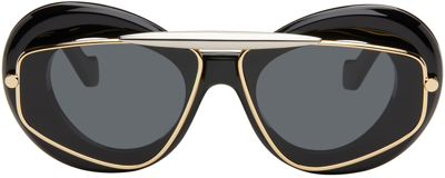 Shop Loewe Black Wing Double Frame Sunglasses In Black/smoke