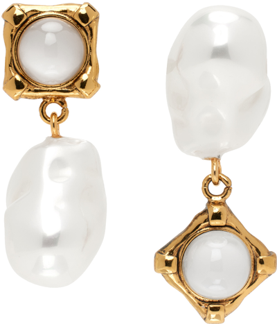 Shop Erdem Gold Pearl & Stone Drop Earrings In White