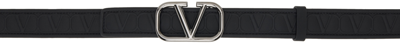 Shop Valentino Black Leather Toile Iconographe Belt In Nero