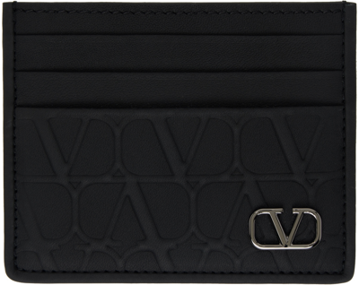 Shop Valentino Black Embossed Card Holder In Nero