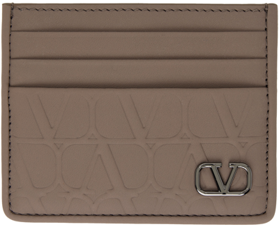Shop Valentino Taupe Embossed Card Holder In Clay