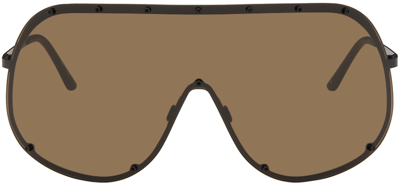 Shop Rick Owens Black & Brown Shield Sunglasses In 904 Blk/brown