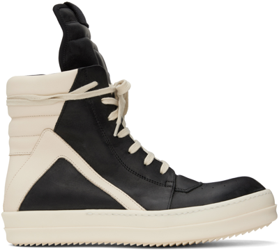 Shop Rick Owens Black & Off-white Geobasket Sneakers In 911 Black/milk/milk