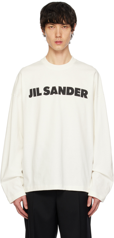 Shop Jil Sander Off-white Printed Long Sleeve T-shirt In 102 Porcelain