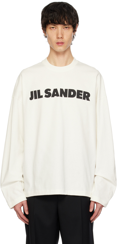 Jil Sander Men White Crewneck Sweatshirt With Contrasting Logo Print At The Front In Cotton Man In 102 Porcelain