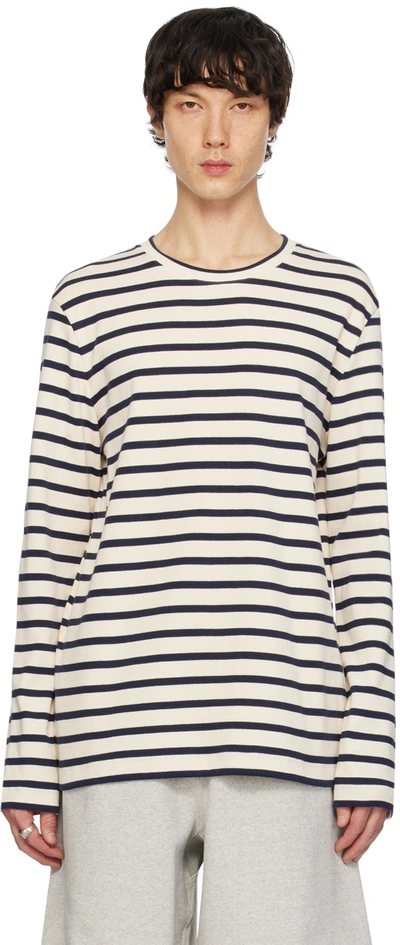 Shop Jil Sander Beige & Navy Multistripe Long Sleeve T-shirt In 124 Mariniere