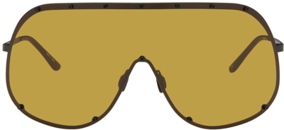 Shop Rick Owens Black & Khaki Shield Sunglasses In 0945 Black/green