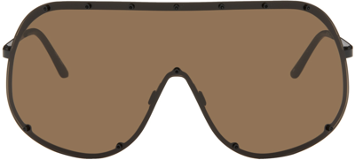 Shop Rick Owens Black & Brown Shield Sunglasses In 0904 Black/brown