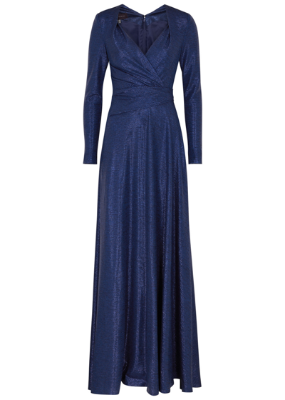 Shop Talbot Runhof Wrap-effect Metallic Gown In Dark Blue