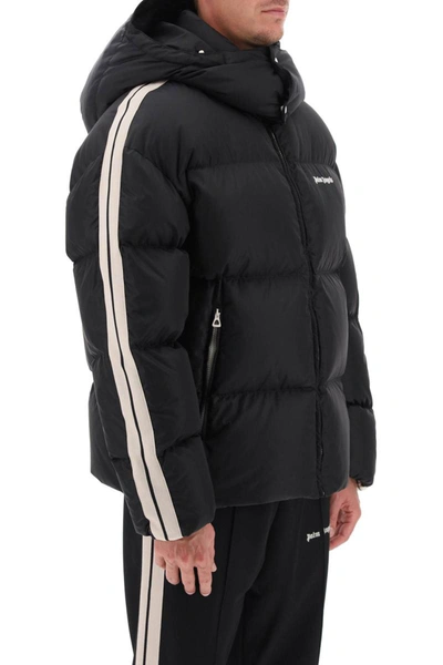 Shop Palm Angels Hooded Puffer Jacket With Contrasting Bands In Black