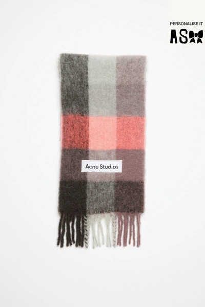 Shop Acne Studios Mohair Checked Scarf In Mauve/bright Pink/anthracite