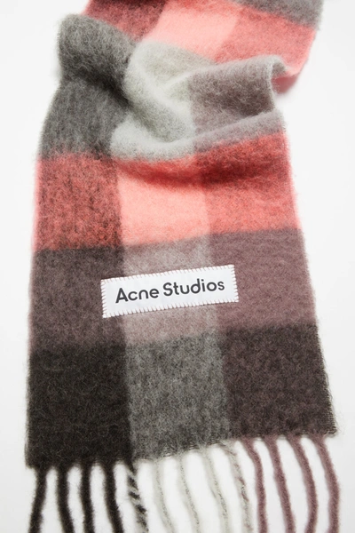 Shop Acne Studios Mohair Checked Scarf In Mauve/bright Pink/anthracite