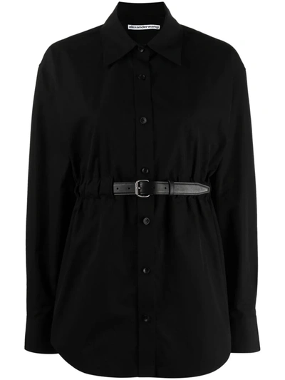 Shop Alexander Wang Women Integrated Leather Belt Button Down Tunic In 001 Black