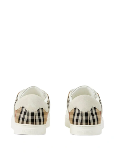 Shop Burberry Men Vintage Check Panelled Sneakers In White/archive Beige