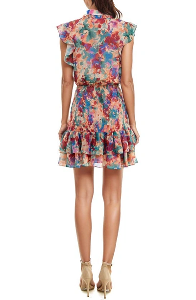 Shop Socialite Floral Surplice V-neck Flutter Sleeve Dress In Multi Watercolor